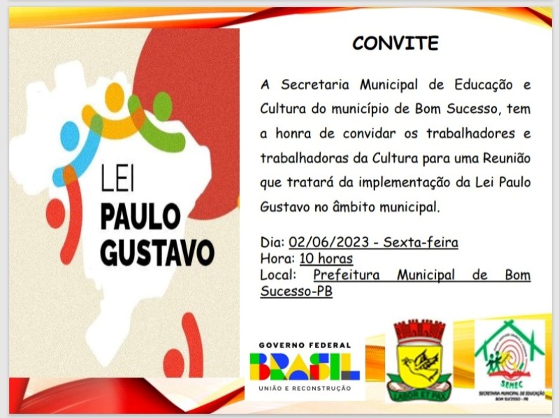 Convite: Implementação da Lei Paulo Gustavo no Município